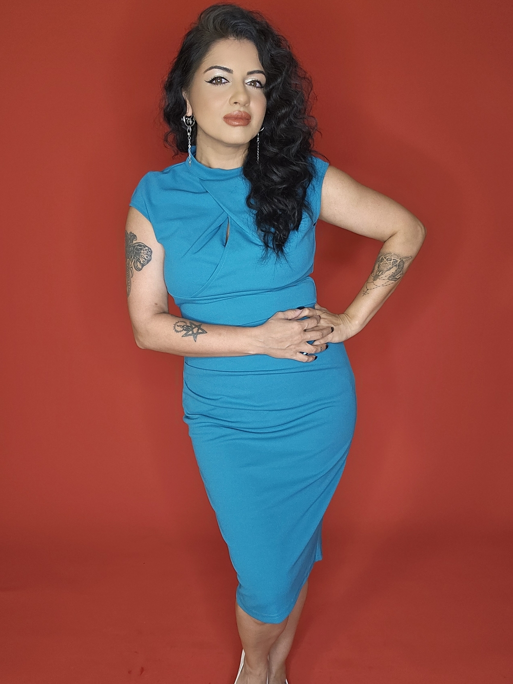 BNWT Miusol Teal Twist-Neck Midi Dress